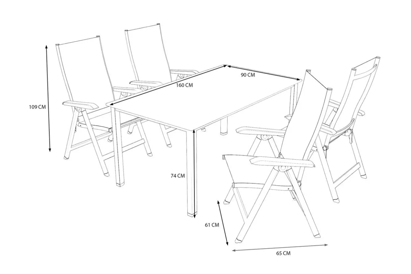 KETTLER Cubic/Basic Plus Garten-Essgruppe, silber/anthrazit, Alu/Textilene, Tisch 160 x 90 cm, 4 Klappstühle