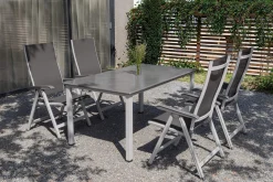 KETTLER Cubic/Basic Plus Garten-Essgruppe, silber/anthrazit, Alu/Textilene, Tisch 160 x 90 cm, 4 Klappstühle