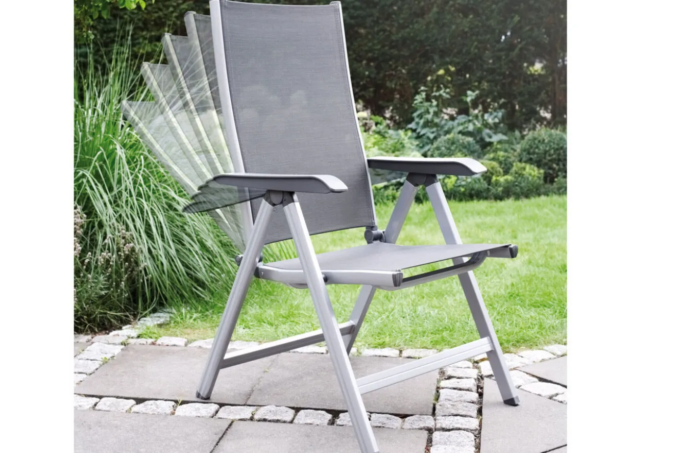 KETTLER Cubic/Basic Plus Garten-Essgruppe, silber/anthrazit, Alu/Textilene, Tisch 160 x 90 cm, 6 Klappstühle