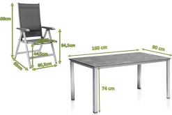 KETTLER Cubic/Basic Plus Garten-Essgruppe, silber/anthrazit, Alu/Textilene, Tisch 160 x 90 cm, 6 Klappstühle