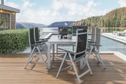 KETTLER Cubic/Basic Plus Garten-Essgruppe, silber/anthrazit, Alu/Textilene, Tisch 160 x 90 cm, 6 Klappstühle