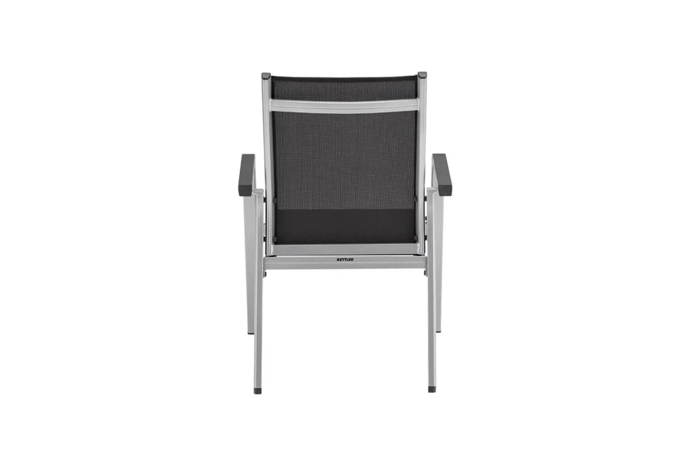 KETTLER Cubic/Basic Plus Garten-Essgruppe, silber/anthrazit, Alu/Textilene, Tisch 160 x 90 cm, 4 Stapelsessel, 2 Klappstühle
