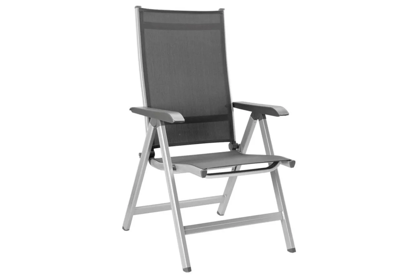 KETTLER Cubic/Basic Plus Garten-Essgruppe, silber/anthrazit, Alu/Textilene, Tisch 160 x 90 cm, 4 Stapelsessel, 2 Klappstühle