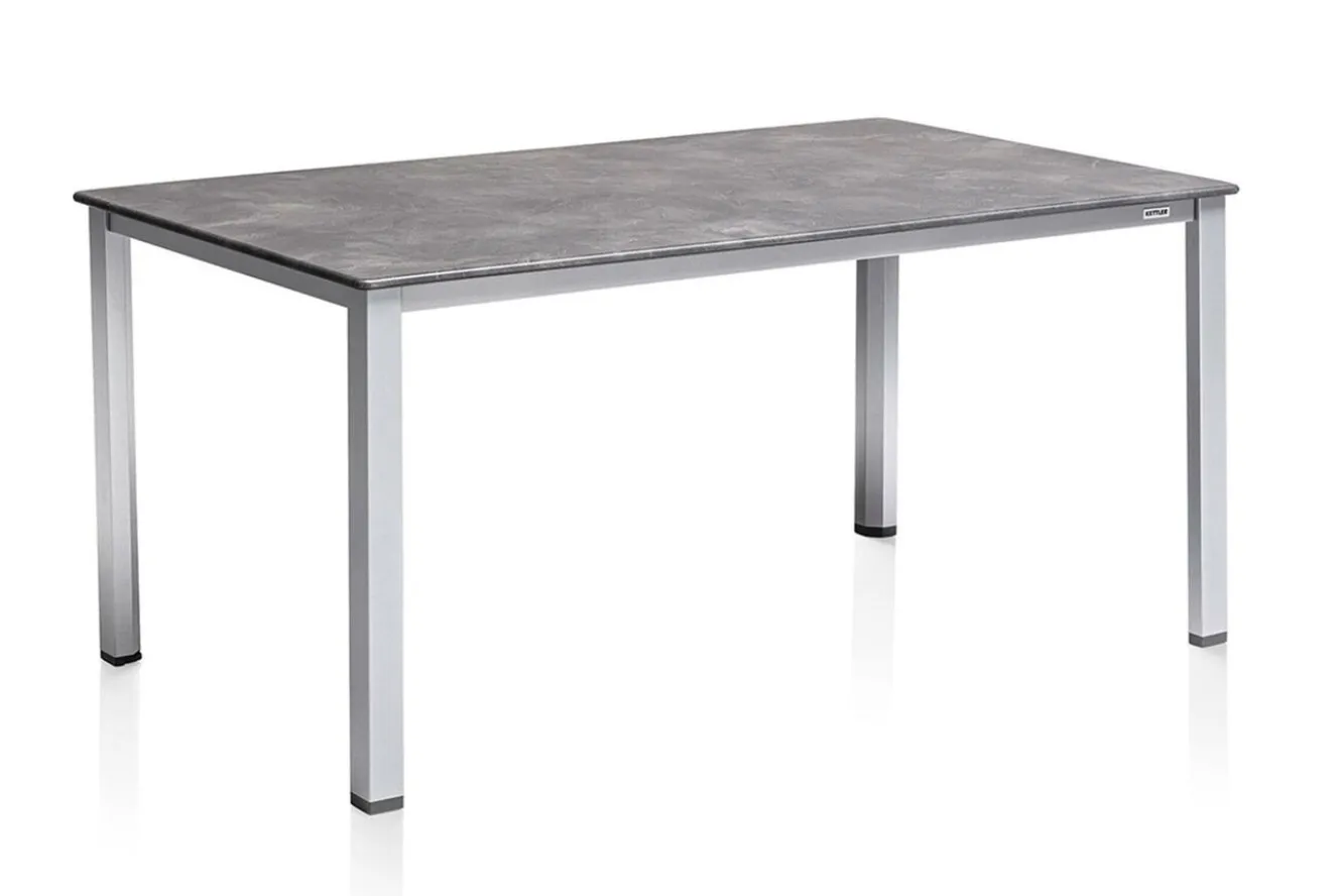 KETTLER Cubic/Basic Plus Garten-Essgruppe, silber/anthrazit, Alu/Textilene, Tisch 160 x 90 cm, 4 Stapelsessel, 2 Klappstühle