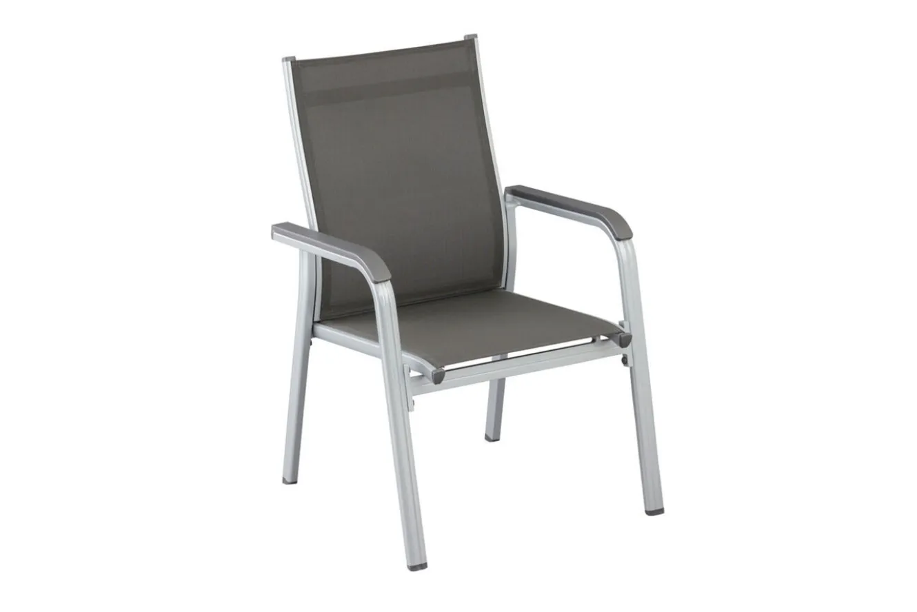 KETTLER Cubic/Basic Plus Garten-Essgruppe, silber/anthrazit, Alu/Textilene, Tisch 160 x 90 cm, 4 Stapelsessel, 2 Klappstühle