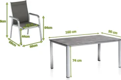 KETTLER Cubic/Basic Plus Garten-Essgruppe, silber/anthrazit, Alu/Textilene, Tisch 160x90 cm, 6 Stapelsessel