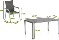KETTLER Cubic/Basic Plus Garten-Essgruppe, silber/anthrazit, Alu/Textilene, Tisch 160x90 cm, 6 Stapelsessel
