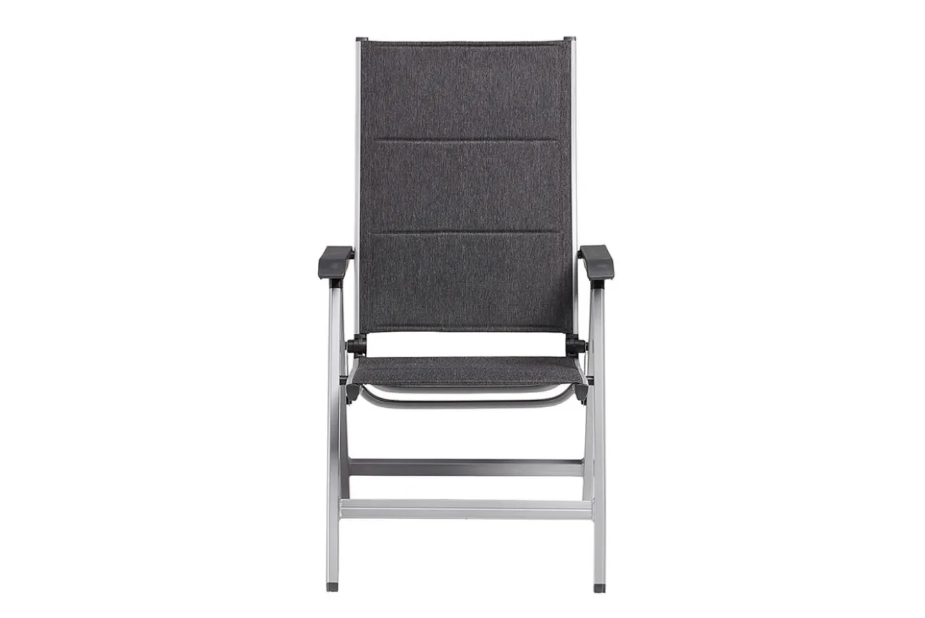 KETTLER Cubic/ Basic Plus Padded Garten-Essgruppe, silber/anthrazit, Alu/Textilene, Tisch 160x90 cm, 4 Stapelsessel, 2 Klappstühle, gepolstert