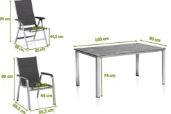 KETTLER Cubic/ Basic Plus Padded Garten-Essgruppe, silber/anthrazit, Alu/Textilene, Tisch 160x90 cm, 4 Stapelsessel, 2 Klappstühle, gepolstert