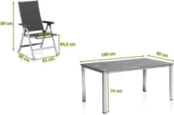 KETTLER Cubic/ Basic Plus Padded Garten-Essgruppe, silber/anthrazit, Alu/Textilene, Tisch 160 x 90 cm, 4 Klappstühle