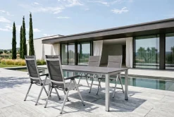 KETTLER Cubic/ Basic Plus Padded Garten-Essgruppe, silber/anthrazit, Alu/Textilene, Tisch 160 x 90 cm, 4 Klappstühle