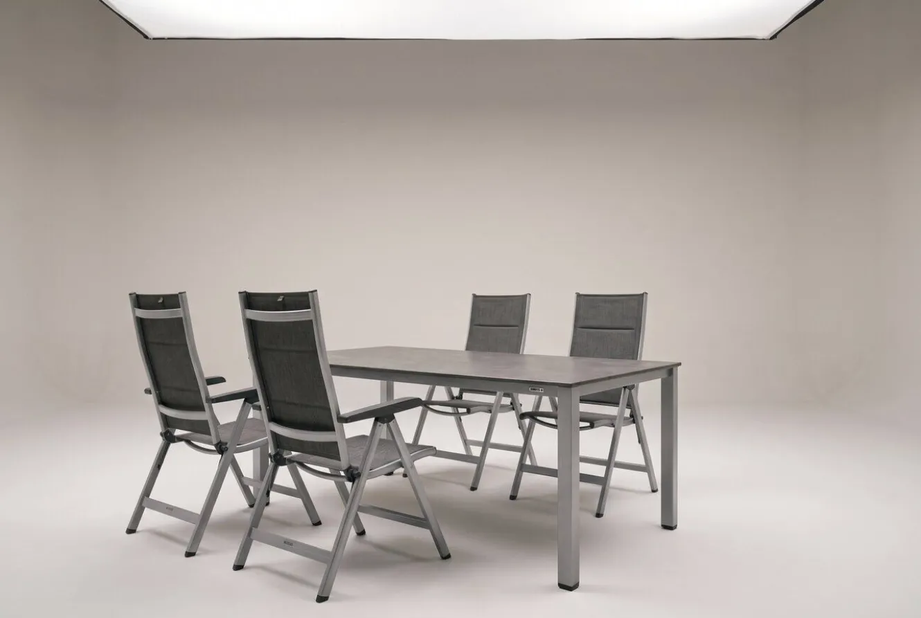 KETTLER Cubic/ Basic Plus Padded Garten-Essgruppe, silber/anthrazit, Alu/Textilene, Tisch 160 x 90 cm, 4 Klappstühle