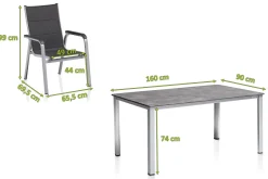 KETTLER Cubic/ Basic Plus Padded Garten-Essgruppe, silber/anthrazit, Alu/Textilene, Tisch 160x90 cm, 4 Stapelsessel