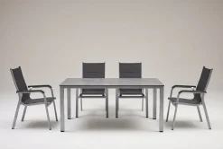 KETTLER Cubic/ Basic Plus Padded Garten-Essgruppe, silber/anthrazit, Alu/Textilene, Tisch 160x90 cm, 4 Stapelsessel