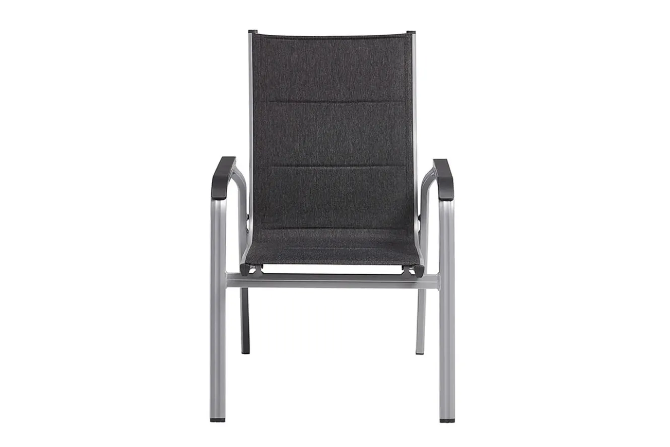 KETTLER Cubic/ Basic Plus Padded Garten-Essgruppe, silber/anthrazit, Alu/Textilene, Tisch 160x90 cm, 4 Stapelsessel
