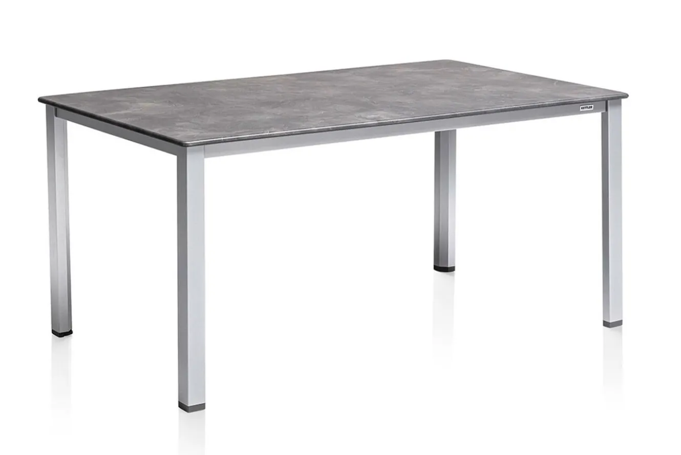 KETTLER Cubic/ Basic Plus Padded Garten-Essgruppe, silber/anthrazit, Alu/Textilene, Tisch 160x90 cm, 6 Stapelsessel