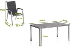 KETTLER Cubic/ Basic Plus Padded Garten-Essgruppe, silber/anthrazit, Alu/Textilene, Tisch 160x90 cm, 6 Stapelsessel