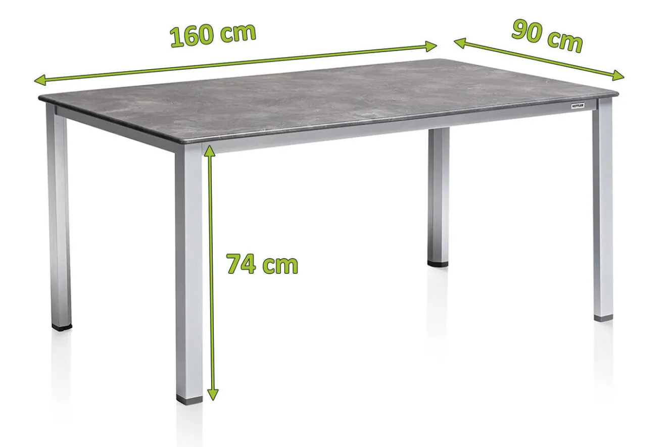 KETTLER Cubic Esstisch, silber/anthrazit, Aluminium, 160x90 cm, 0301821-0100