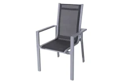 KETTLER Cubic Garten-Essgruppe, silber/anthrazit/grau, Alu/Textilene, Tisch 160x90 cm, 4 Stapelsessel