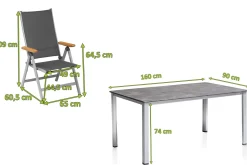 KETTLER Cubic Garten-Essgruppe, silber/anthrazit, Alu, Tisch 160x90, 4 Klappstühle