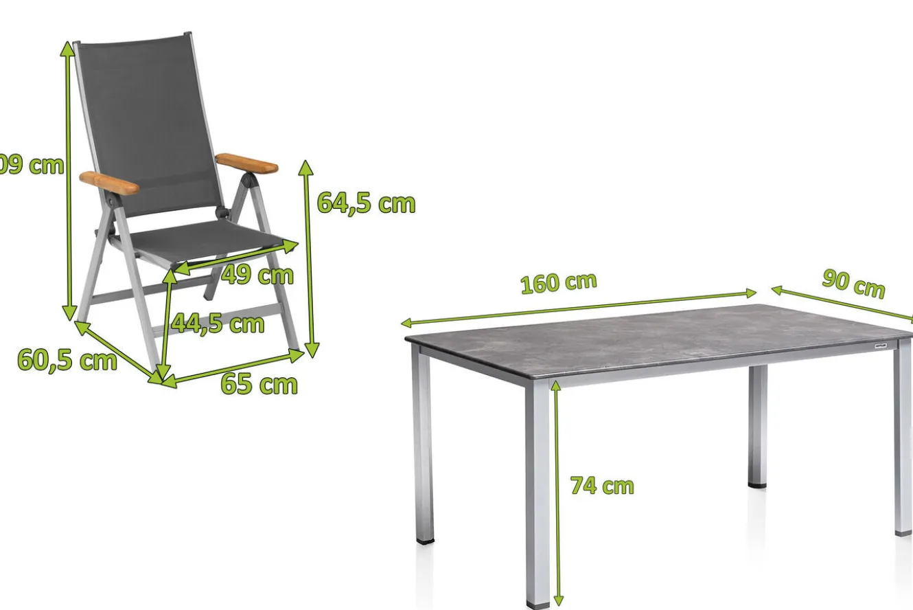 KETTLER Cubic Garten-Essgruppe, silber/anthrazit, Alu, Tisch 160x90, 4 Klappstühle