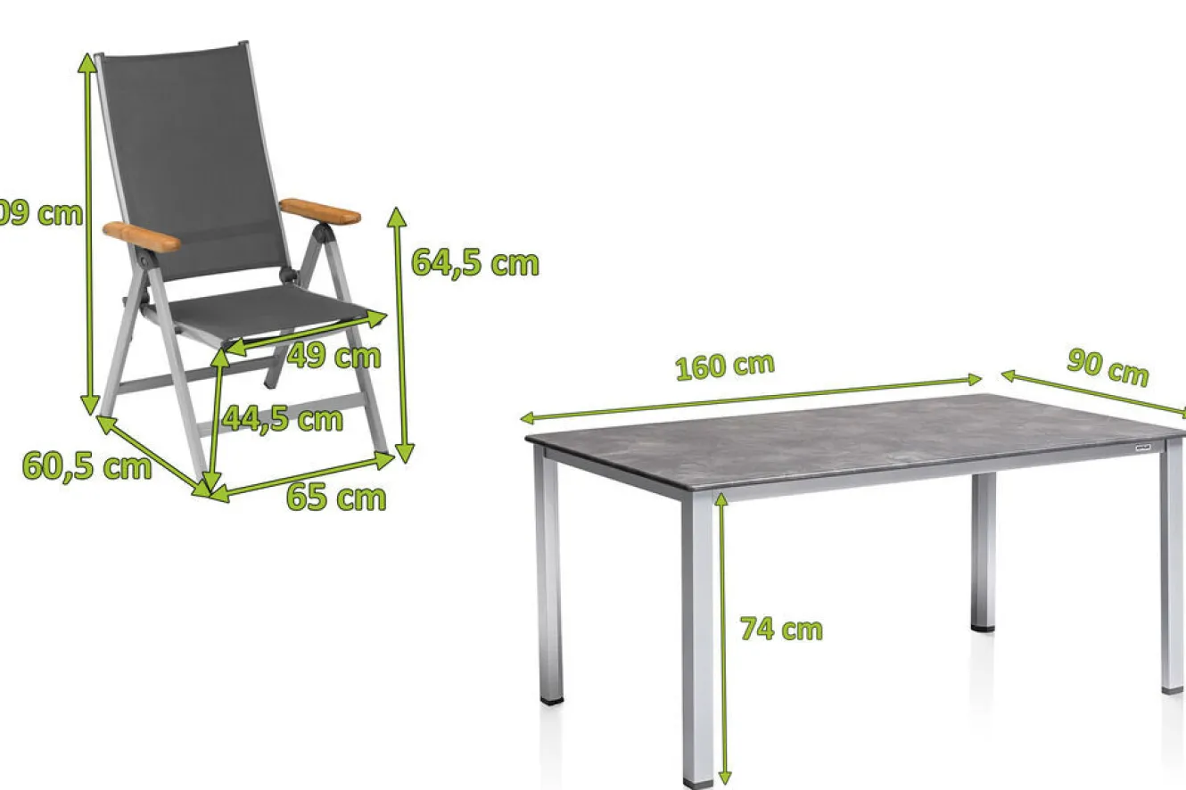 KETTLER Cubic Garten-Essgruppe, silber/anthrazit, Alu, Tisch 160x90, 4 Klappstühle