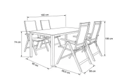 KETTLER Cubic Garten-Essgruppe, silber/anthrazit/grau, Alu/Textilene, Tisch 160 x 90 cm, 4 Klappstühle