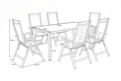KETTLER Cubic Garten-Essgruppe, silber/anthrazit/grau, Alu/Textilene, Tisch 160 x 90 cm, 6 Klappstühle