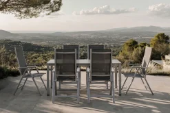 KETTLER Cubic Garten-Essgruppe, silber/anthrazit/grau, Alu/Textilene, Tisch 160 x 90 cm, 6 Klappstühle