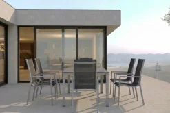 KETTLER Cubic Garten-Essgruppe, silber/anthrazit/grau, Alu/Textilene, Tisch 160x90 cm, 6 Stapelsessel