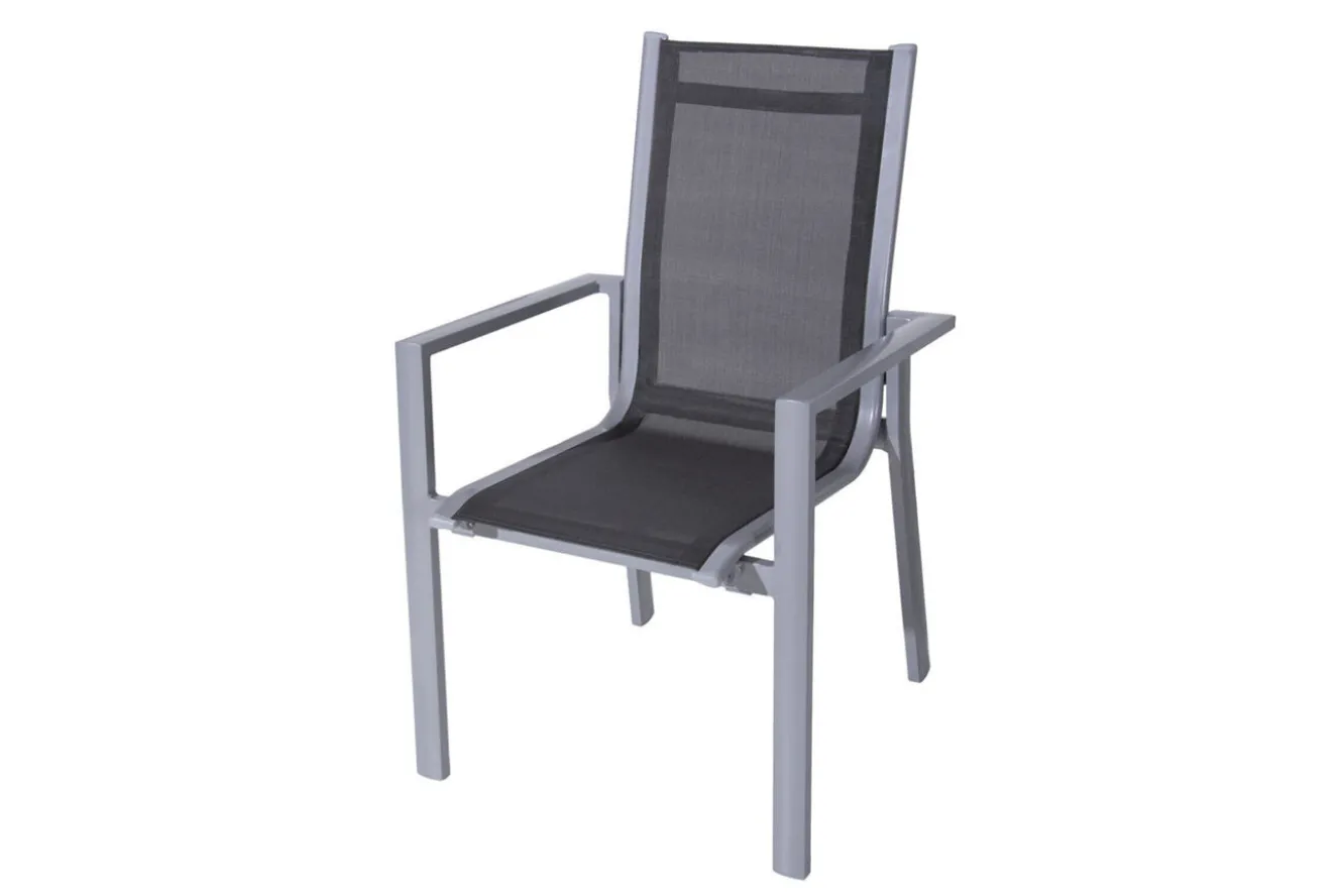KETTLER Cubic Garten-Essgruppe, silber/anthrazit/grau, Alu/Textilene, Tisch 160x90 cm, 6 Stapelsessel