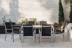 KETTLER Cubic Garten-Essgruppe, silber/anthrazit/grau, Alu/Textilene, Tisch 160x90 cm, 6 Stapelsessel