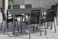 Kettler Esstischgruppe, anthrazit/anthrazit, Kettalux-Plus Dining-Tisch 160x95cm, 6 Stapelsessel Altura