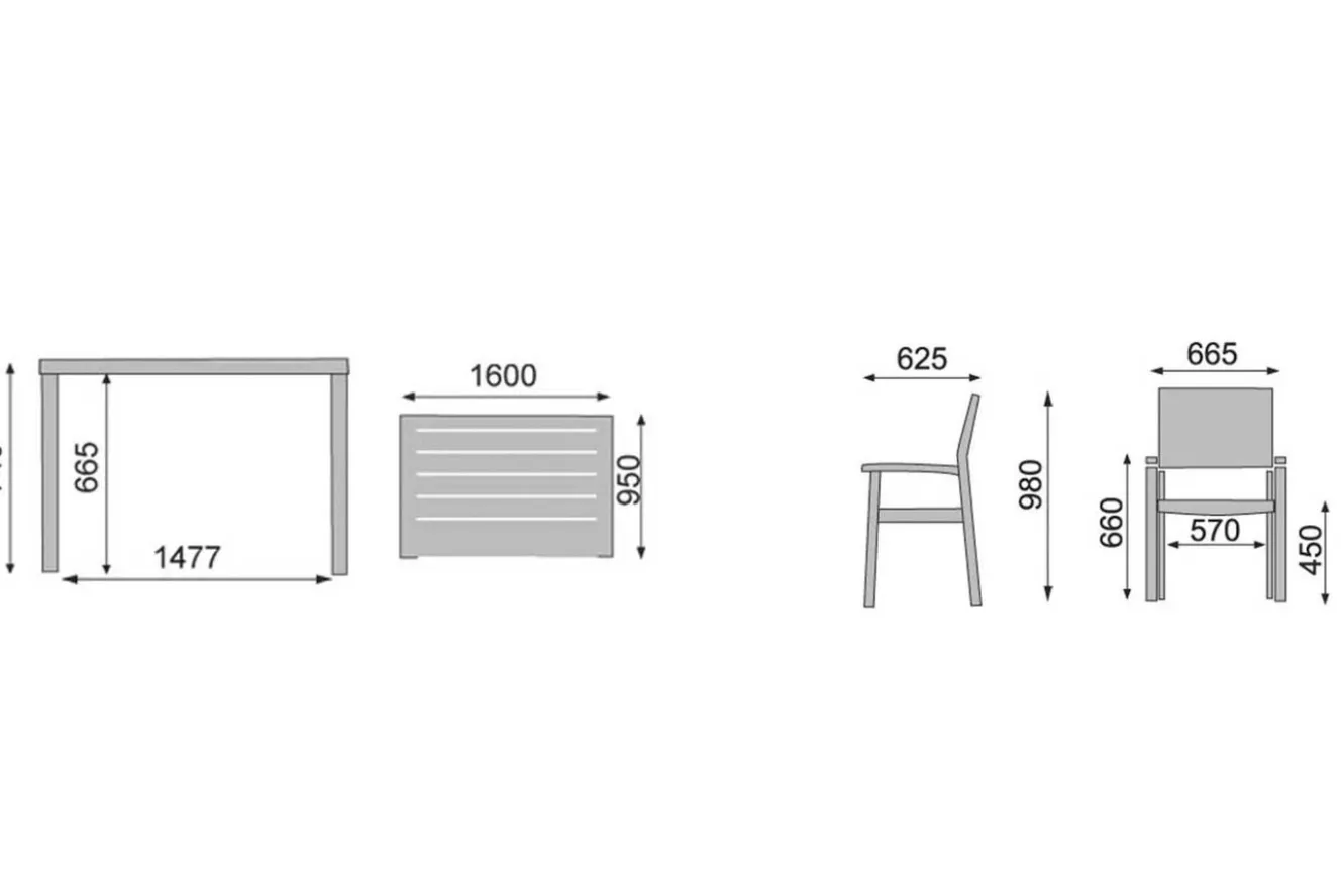 Kettler Esstischgruppe, anthrazit/anthrazit, Kettalux-Plus Dining-Tisch 160x95cm, 6 Stapelsessel Altura