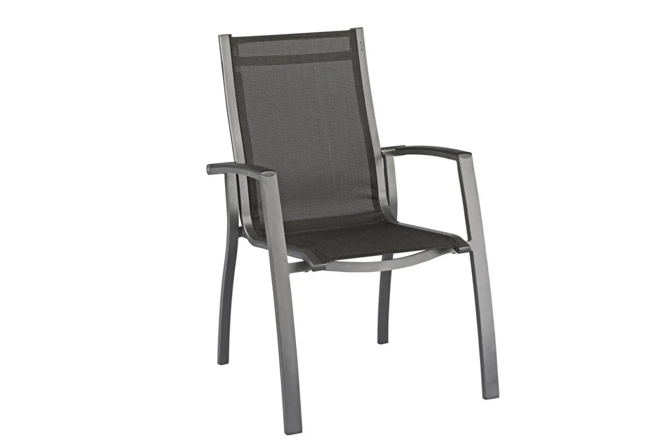 Kettler Esstischgruppe, anthrazit/anthrazit, Kettalux-Plus Dining-Tisch 160x95cm, 6 Stapelsessel Altura