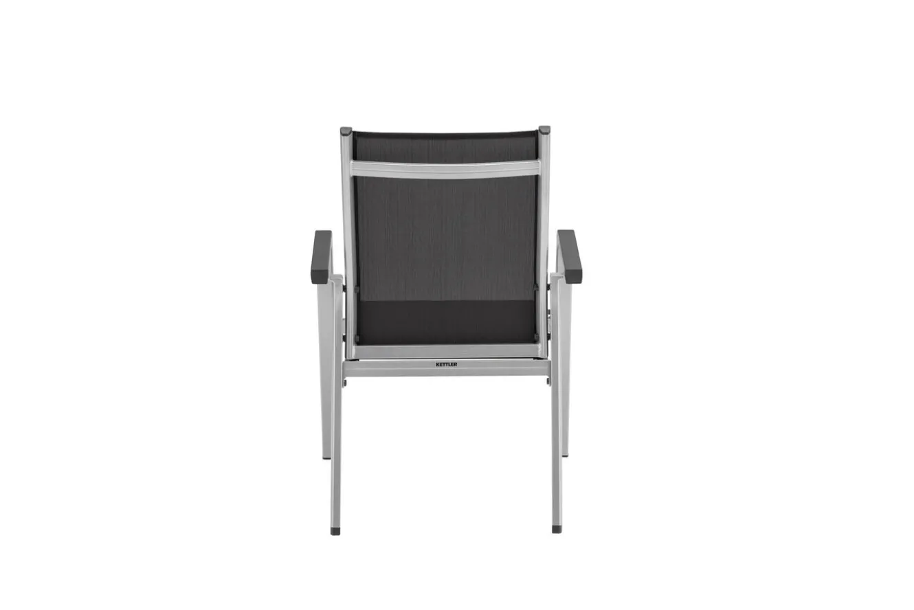 Kettler Esstischgruppe, silber/anthrazit, Kettalux-Plus Dining-Tisch 160x95cm, 6 Stapelsessel BasicPlus