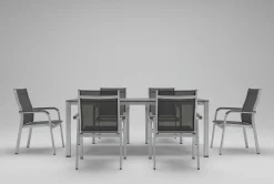 Kettler Esstischgruppe, silber/anthrazit, Kettalux-Plus Dining-Tisch 160x95cm, 6 Stapelsessel BasicPlus