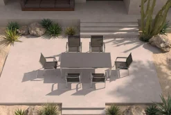 Kettler Esstischgruppe, silber/anthrazit, Kettalux-Plus Dining-Tisch 160x95cm, 6 Stapelsessel BasicPlus