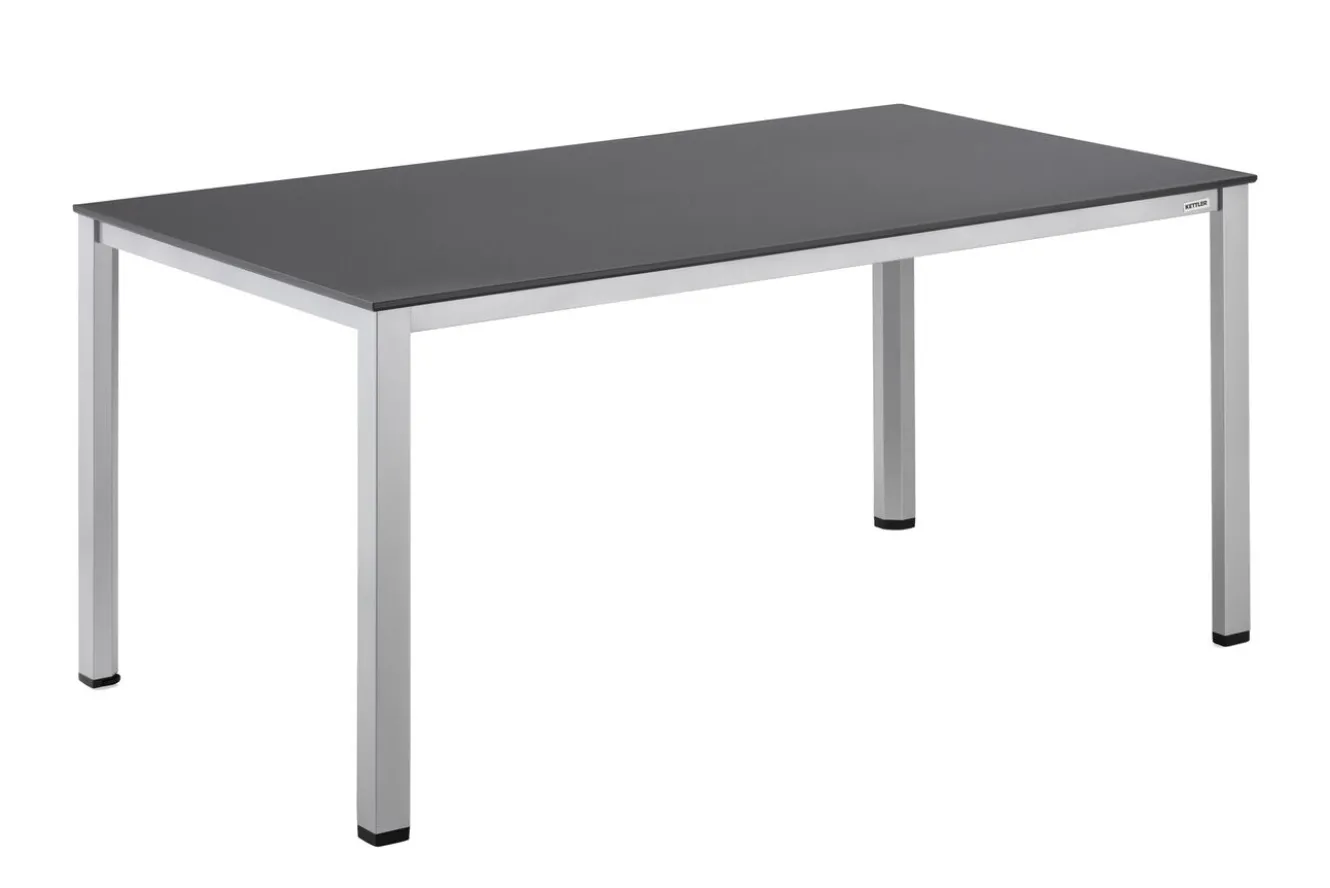 Kettler Esstischgruppe, silber/anthrazit, Kettalux-Plus Dining-Tisch 160x95cm, 6 Stapelsessel BasicPlus