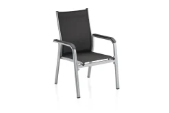 Kettler Esstischgruppe, silber/anthrazit, Kettalux-Plus Dining-Tisch 160x95cm, 6 Stapelsessel BasicPlus