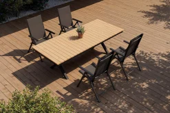 KETTLER Exklusivmodell BasicPlus Pro, Garten-Essgruppe mit LED-Beleuchtung, anthrazit/natur, Alu/Holzimitat, 240 x 100 cm, 4 Klappstühle