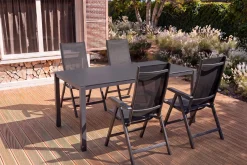 Kettler Garten-Essgruppe, anthrazit/anthrazit, Kettalux-Plus Dining-Tisch 160x95cm, 4 Klappstühle BasicPlus