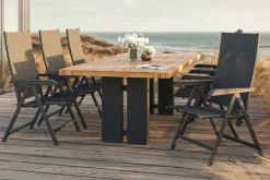 KETTLER Garten-Essgruppe, anthrazit/natur, Alu/Teak, Tisch ca. 220 x 100 cm, wetterfest, pflegeleicht, robust, 6 Klappstühle