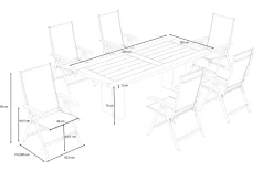 KETTLER Garten-Essgruppe, anthrazit/natur, Alu/Teak, Tisch ca. 220 x 100 cm, wetterfest, pflegeleicht, robust, 6 Klappstühle
