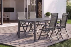 Kettler Garten-Essgruppe, anthrazit/anthrazit, Kettalux-Plus Dining-Tisch 160x95cm, 4 Klappstühle Altura