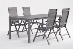 Kettler Garten-Essgruppe, anthrazit/anthrazit, Kettalux-Plus Dining-Tisch 160x95cm, 4 Klappstühle Altura