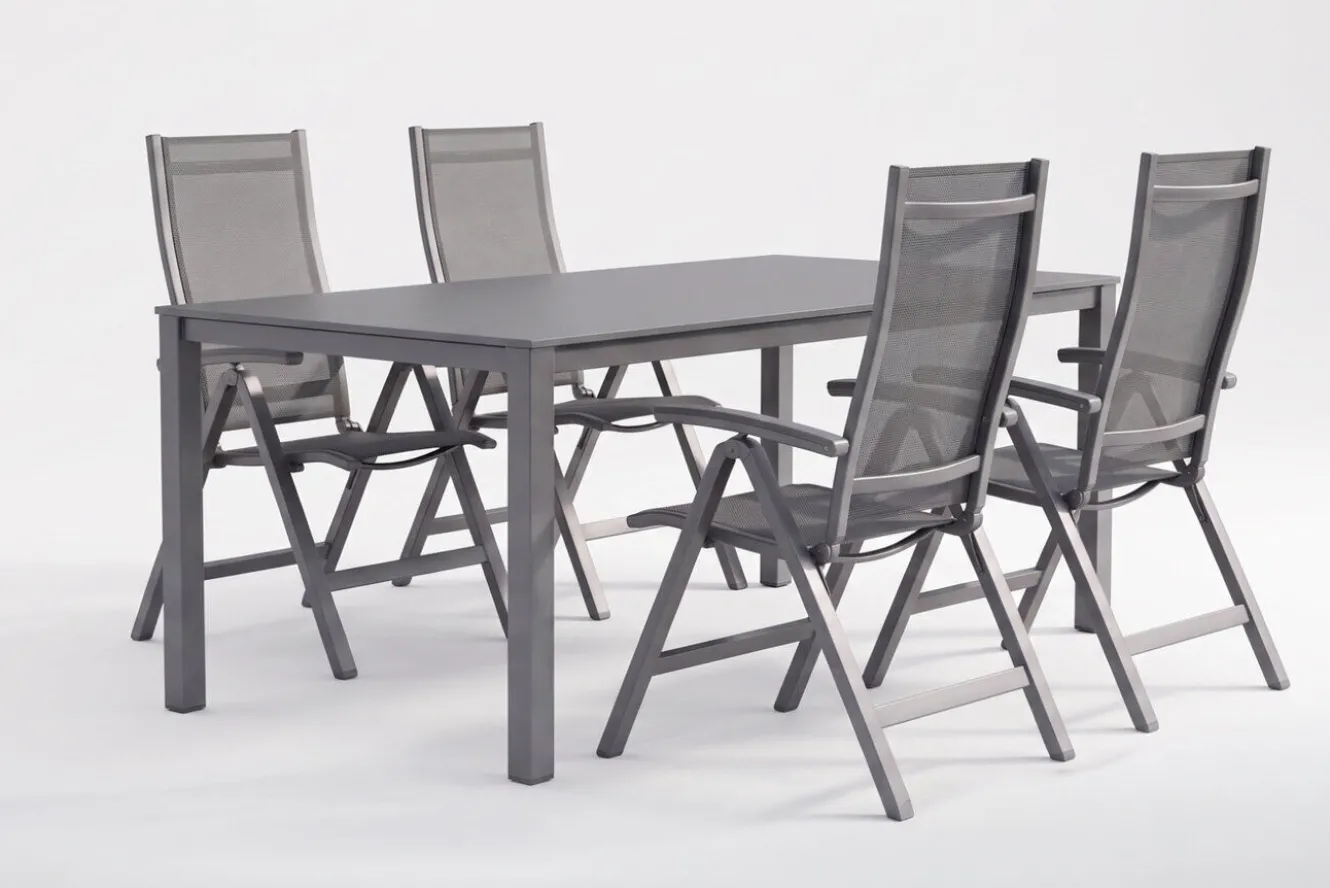 Kettler Garten-Essgruppe, anthrazit/anthrazit, Kettalux-Plus Dining-Tisch 160x95cm, 4 Klappstühle Altura