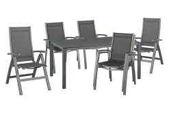 Kettler Garten-Essgruppe, anthrazit, Kettalux-Plus Tisch 160x95cm, 4 Stapel-, 2 Klappstühle Altura