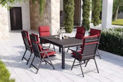 KETTLER Garten-Essgruppe, anthrazit/bordeaux, Alu/Polyester, 180/240 x 100 cm, ausziehbar, 6 Klappstühlen inkl. Auflagen