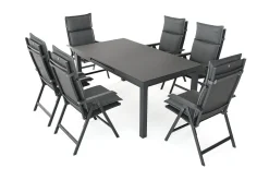 KETTLER Garten-Essgruppe, anthrazit/grau, Alu/Glas/Textilene/Polyester, 180/240 x 100 cm, ausziehbar, klappbar, wasserabweisend, UV-beständig